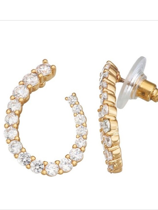 Napier Jewelry - Napier Gold Tone Cubic Zirconia Open Loop Button Earrings Women's OS New